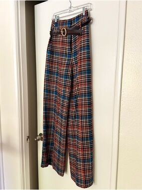 Dorothee Schumacher High-Waisted Plaid Wide-Leg Trousers w/ Belt